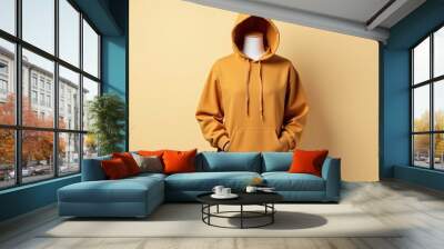 Mockup blank warm brown hoodie with mannequin, cream background Wall mural