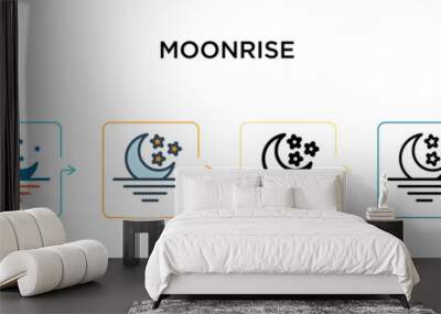 Moonrise vector icon in 6 different modern styles. Black, two colored moonrise icons designed in filled, outline, line and stroke style. Vector illustration can be used for web, mobile, ui Wall mural