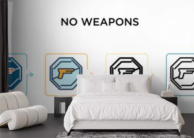 No weapons vector icon in 6 different modern styles. Black, two colored no weapons icons designed in filled, outline, line and stroke style. Vector illustration can be used for web, mobile, ui Wall mural