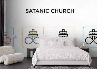 Satanic church vector icon in 6 different modern styles. Black, two colored satanic church icons designed in filled, outline, line and stroke style. Vector illustration can be used for web, mobile, ui Wall mural