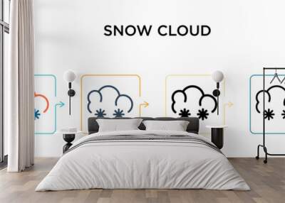 Snow cloud vector icon in 6 different modern styles. Black, two colored snow cloud icons designed in filled, outline, line and stroke style. Vector illustration can be used for web, mobile, ui Wall mural