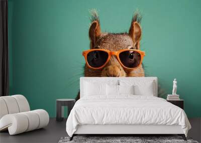 Squirrel with Sunglasses on a Solid Background, Featuring Ample Copy Space
 Wall mural