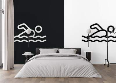 swimming person icon isolated in white and black colors. swimming person outline vector icon from summer collection for web, mobile apps and ui. Wall mural