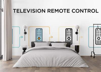 Television remote control vector icon in 6 different modern styles. Black, two colored television remote control icons designed in filled, outline, line and stroke style. Vector illustration can be Wall mural