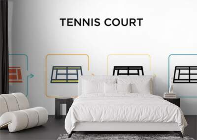 Tennis court vector icon in 6 different modern styles. Black, two colored tennis court icons designed in filled, outline, line and stroke style. Vector illustration can be used for web, mobile, ui Wall mural