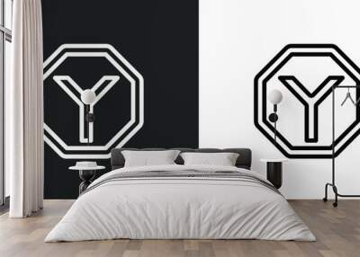 y shaped intersection icon isolated in white and black colors. y shaped intersection outline vector icon from shapes collection for web, mobile apps and ui. Wall mural