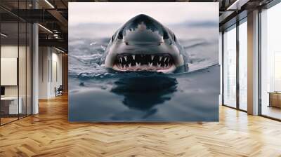 Photo of a great white shark shot direction from the front pose swimming time of day late evening  Wall mural