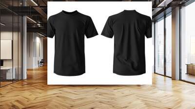 Blank T Shirt Black Color Template Front and Back View on White Background. Ready For T-shirt Mockup. HD and High-Quality New Free Premium Mockup Wall mural