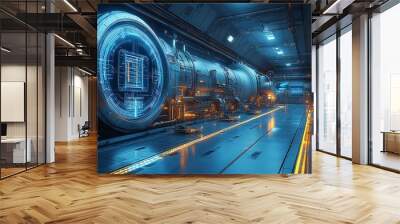 Blueprint of futuristic power plant with energy production systems machinery layouts and structural details Wall mural