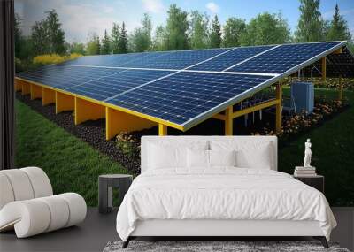 How Solar Panels Work detailed diagram showing the photovoltaic process in solar panels including sunlight absorption electron flow and electricity generation Wall mural