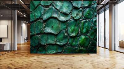 Lizard skin texture closeup with small fine scales in deep green tones creating a natural and textured surface perfect for wildlife or tropicalthemed backgrounds Wall mural