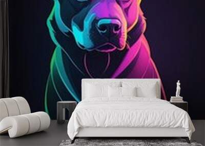 Outline dog neon in the dark gradient colors Wall mural