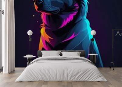 Outline dog neon in the dark gradient colors Wall mural