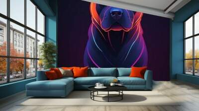 Outline dog neon in the dark gradient colors Wall mural