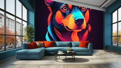 Outline dog neon in the dark gradient colors Wall mural