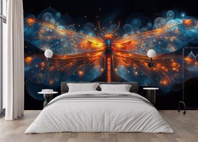 Semiabstract dragonfly with wings formed by swirling neon patterns symbolizing change adaptability and resilience Wall mural