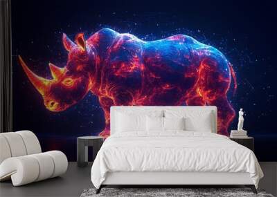 Semiabstract rhino with swirling neon horns symbolizing strength protection and resilience Wall mural