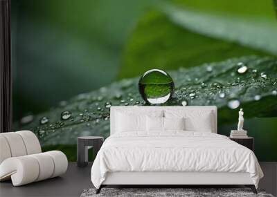 Single water droplet on a leaf magnifying the textur Wall mural