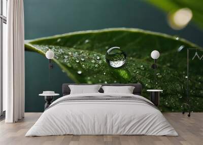 Single water droplet on a leaf magnifying the textur Wall mural