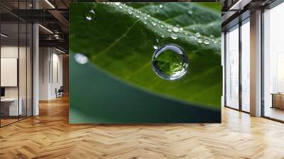 Single water droplet on a leaf magnifying the textur Wall mural