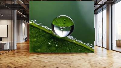 Single water droplet on a leaf magnifying the textur Wall mural