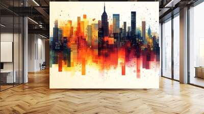 Vector design of an abstract city skyline made up of colorful blocks and shapes blending modern architecture with playful artistic elements Wall mural