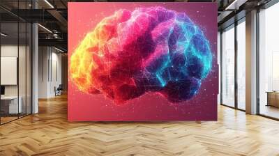 Vector design of an abstract geometric representation of the human brain with bright colors and clean lines emphasizing creativity and intelligence Wall mural