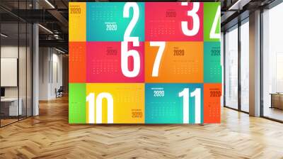 2020 Calendar wall template. Vector colorful design Wall mural