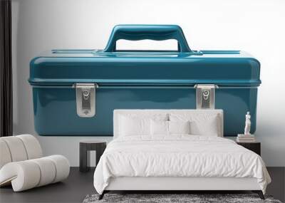 A teal metal toolbox with a handle on top and silver clasps. Wall mural