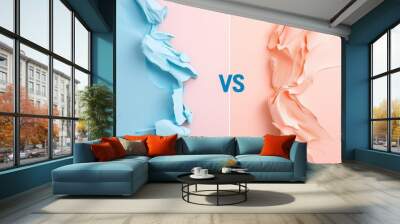 abstract versus concept with orange and blue sides on pastel background. design template background for comparison. Wall mural