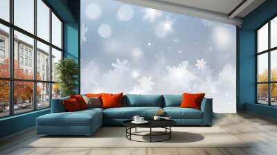 Abstract winter snow with white snowflakes confetti and bokeh. Festive minimal wide background. Wall mural