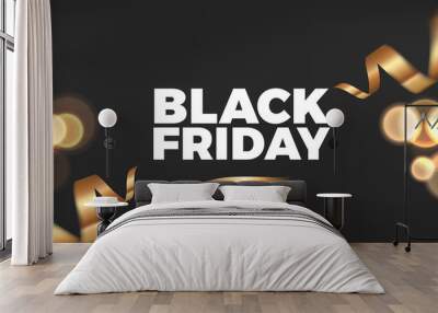 Black Friday background design with golden ribbon decoration Wall mural