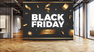 Black Friday background design with golden ribbon decoration Wall mural