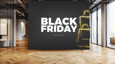 Black Friday Sale vector design. Black golden background with gold sparkler light, shopping boxes festive decoration banner template Wall mural