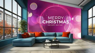 Christmas ball. Abstract sparkling circle on pink background. Wall mural