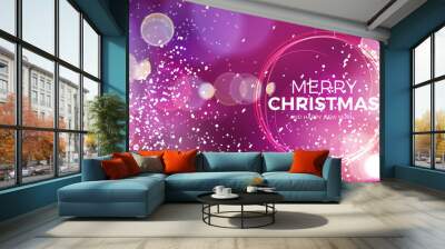 Christmas ball. Abstract sparkling circle on pink background. Wall mural