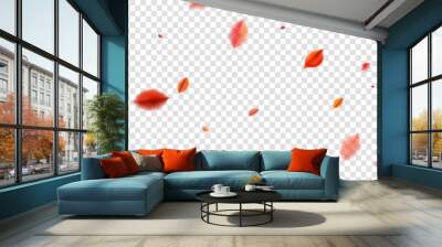 Fall blurred flying red leaves, autumn nature vector design elements for photo decoration Wall mural