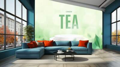 Green nature wide abstract background with tea leaves and pedestal vector illustration Wall mural