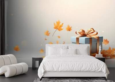 present gift box. Autumn background. Copy space. Generative AI. Wall mural