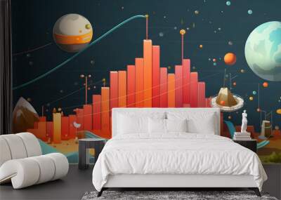 Statistics graph, colorful fun illustration, 3D style beautiful visualization. Generative AI Wall mural