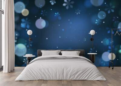 Winter blue abstract background with snowflakes vector template Wall mural