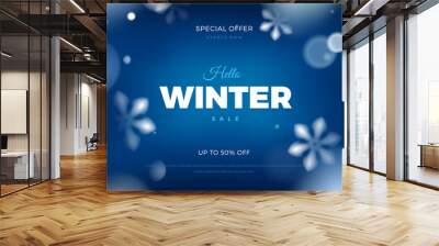 Winter sale blue background with snowflakes vector template Wall mural