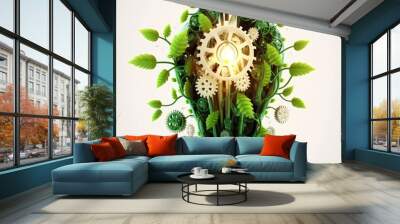 ecology green leaves head concept. generative ai Wall mural