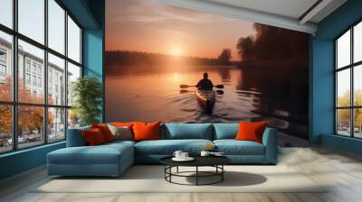 Kayak Sunset Panorama. Generative AI Wall mural