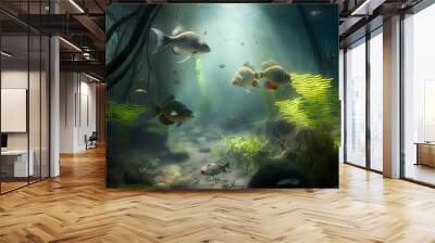 Tetra Fish Habitats at Rain Forest River. Generative AI Wall mural