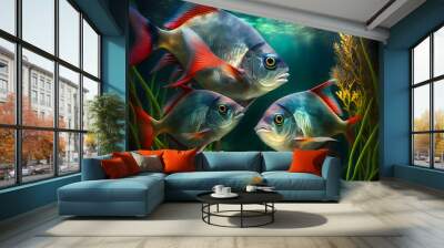 Tetra Fish Habitats at Rain Forest River. Generative AI Wall mural