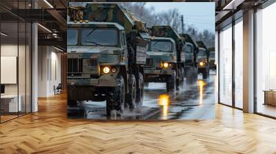 A convoy of military vehicles transporting equipment Wall mural