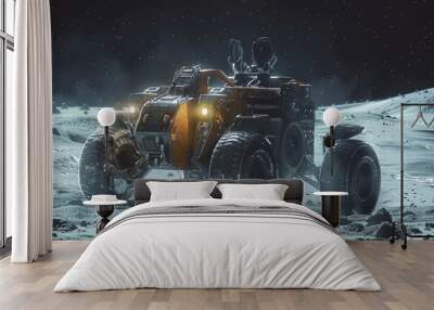 Lunar exploration digital artwork featuring a lunar rover Wall mural