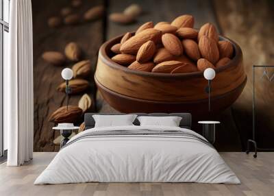 almond in bowl on wood table.Generative AI Wall mural