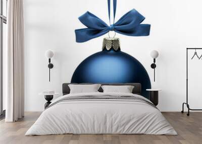 blue  Christmas ball with ribbon and a bow, isolated on background. Generative AI Wall mural